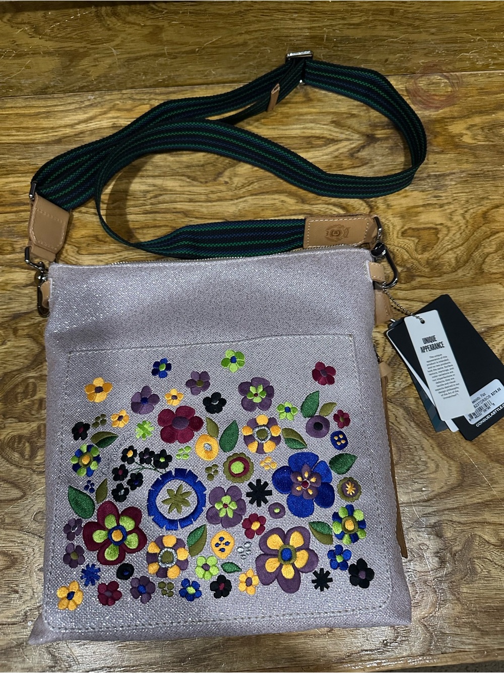 New Consuela Fizz crossbody Lavender Glitter Floral embroidery